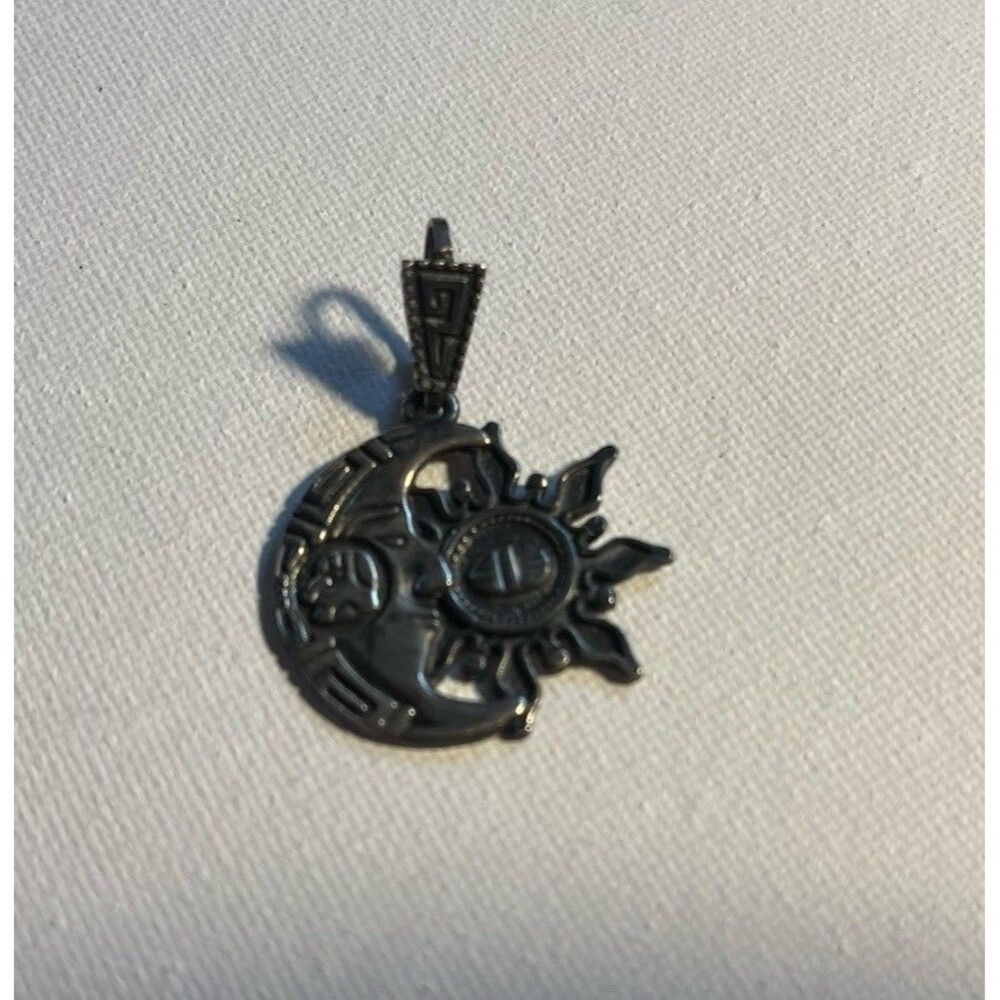 Mexican Sun and Moon Pendant 925 Mayan Silver MM 229 Tasman Chichen Itza VTG